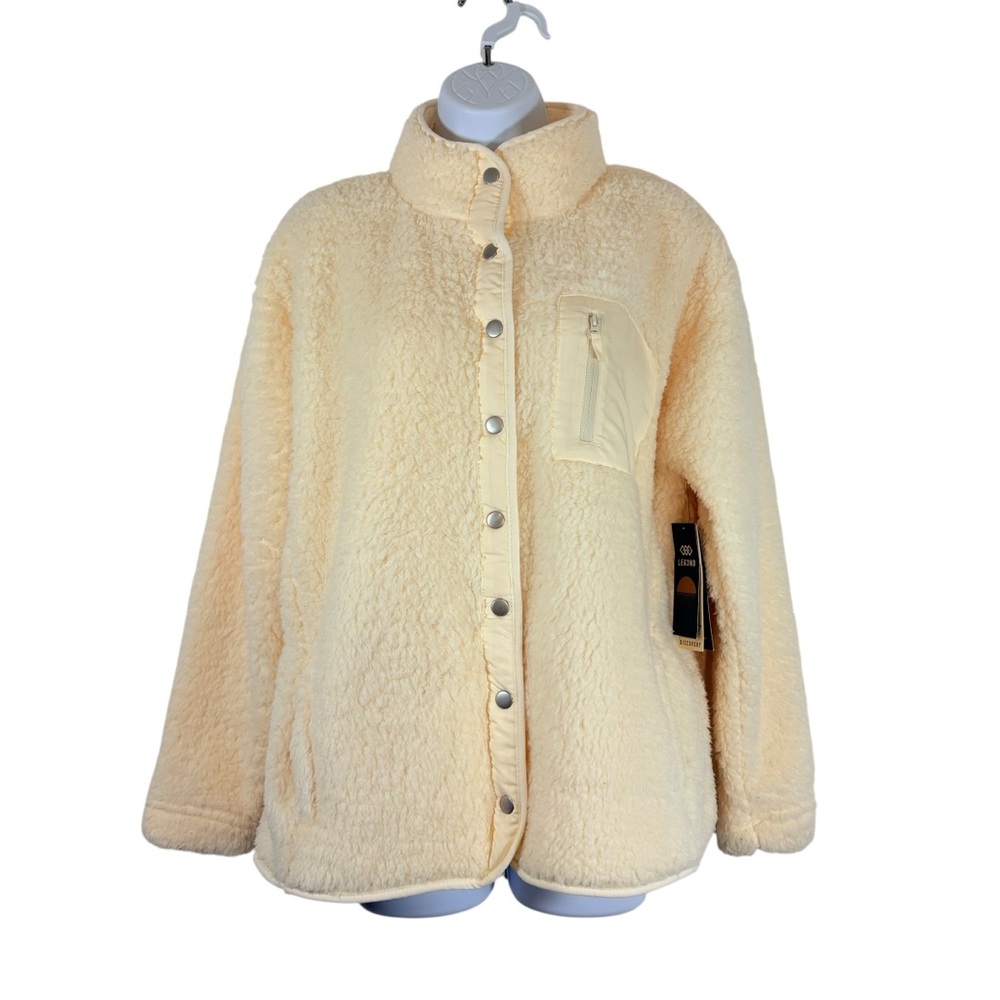 LEG3ND Discovery Sherpa Fleece Jacket Cream Snap Front Cozy Outdoor SzM NWT